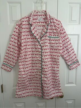 Marigot Collection Lorient Block Print Reindeer Cotton Holiday Nightshirt Medium